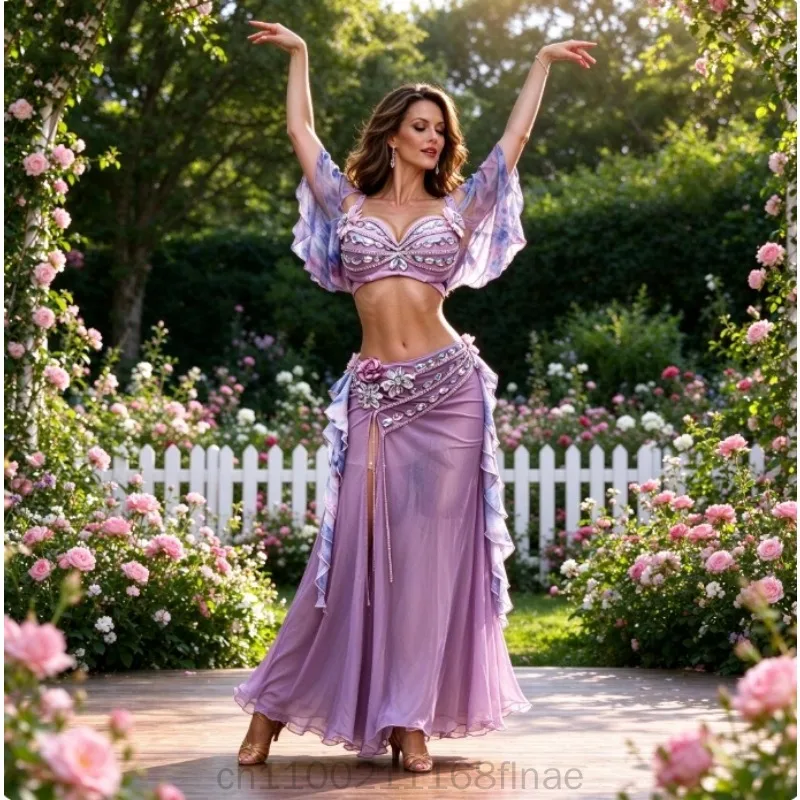 Belly Dance Performance Costume Female 2026 New Bean Paste Powder Set Eastern Dance Professional Practice Outfit