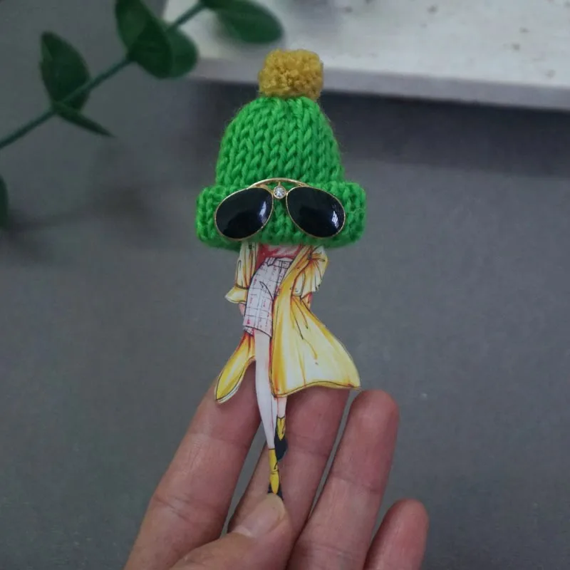 Cute Brooch For Woman Girl Wool Hat Acrylic Brooch Pin Badges Icons on Backpack Friends Gifts