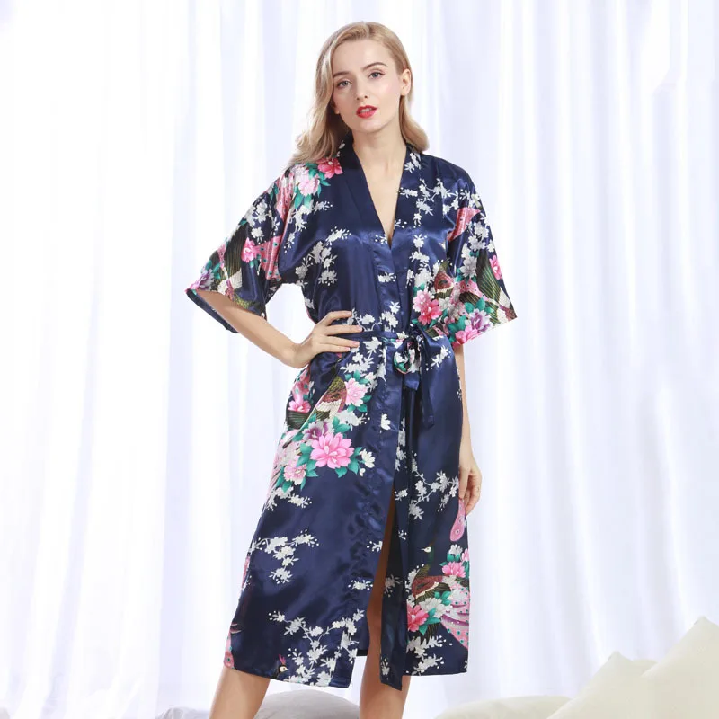 Women's Printed Silk Pajamas Bathrobe Set Imitation Silk Nightgown Bridesmaids Comfortable Casual Loungewear Xxxl Size