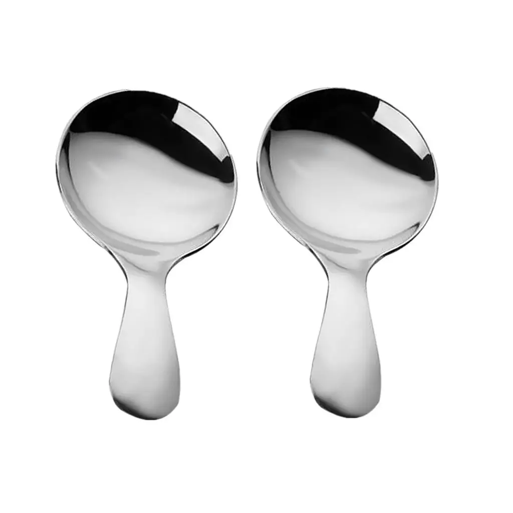 2x Durable Stainless Steel Short Handle Teaspoon Spoon Ice Spoon 9x4cm