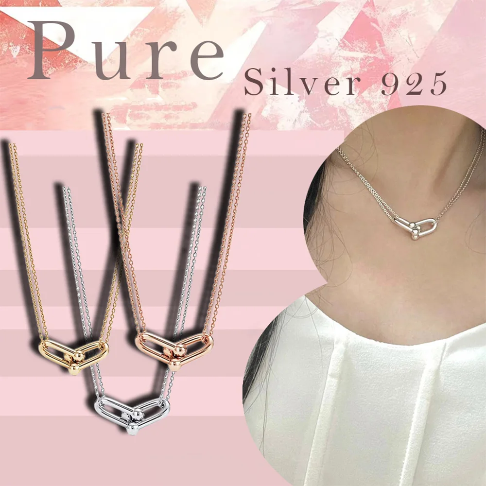 

Small niche hip-hop U-shaped hollow pendant sterling silver necklace S925 women's necklace birthday gift for wife