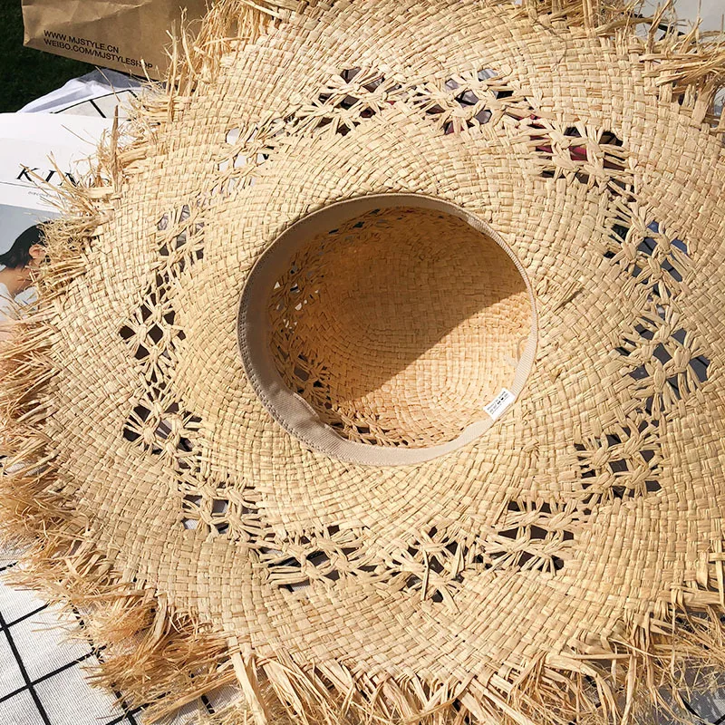 New Summer Straw Hat Hollow Woman Beach Sun Hat Female Big Eaves Casual Solid Color Hair Edge Rafi Straw Hat