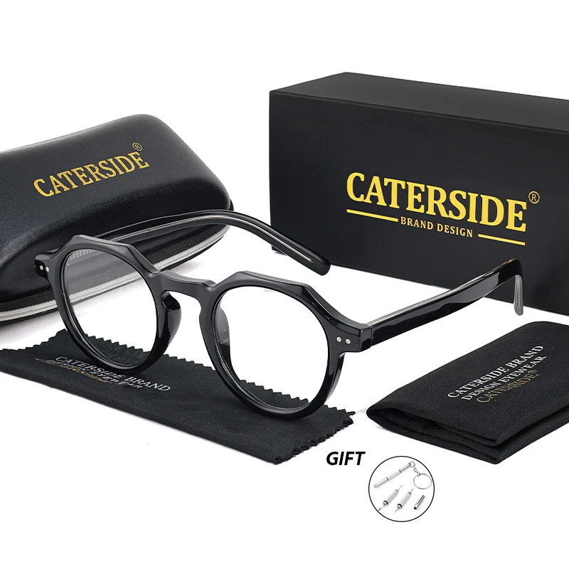 CATERSIDE 레트로 다각형 안경 남성 푸른 빛 차단 TR90 프레임 아세테이트 사원 처방 안경 여성 광학 렌즈