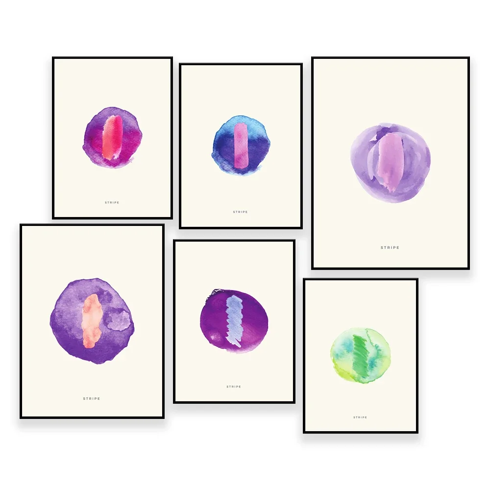 Round Shaped Stripe, Organic Sphere, Trendy Scandinavian Abstract Watercolor