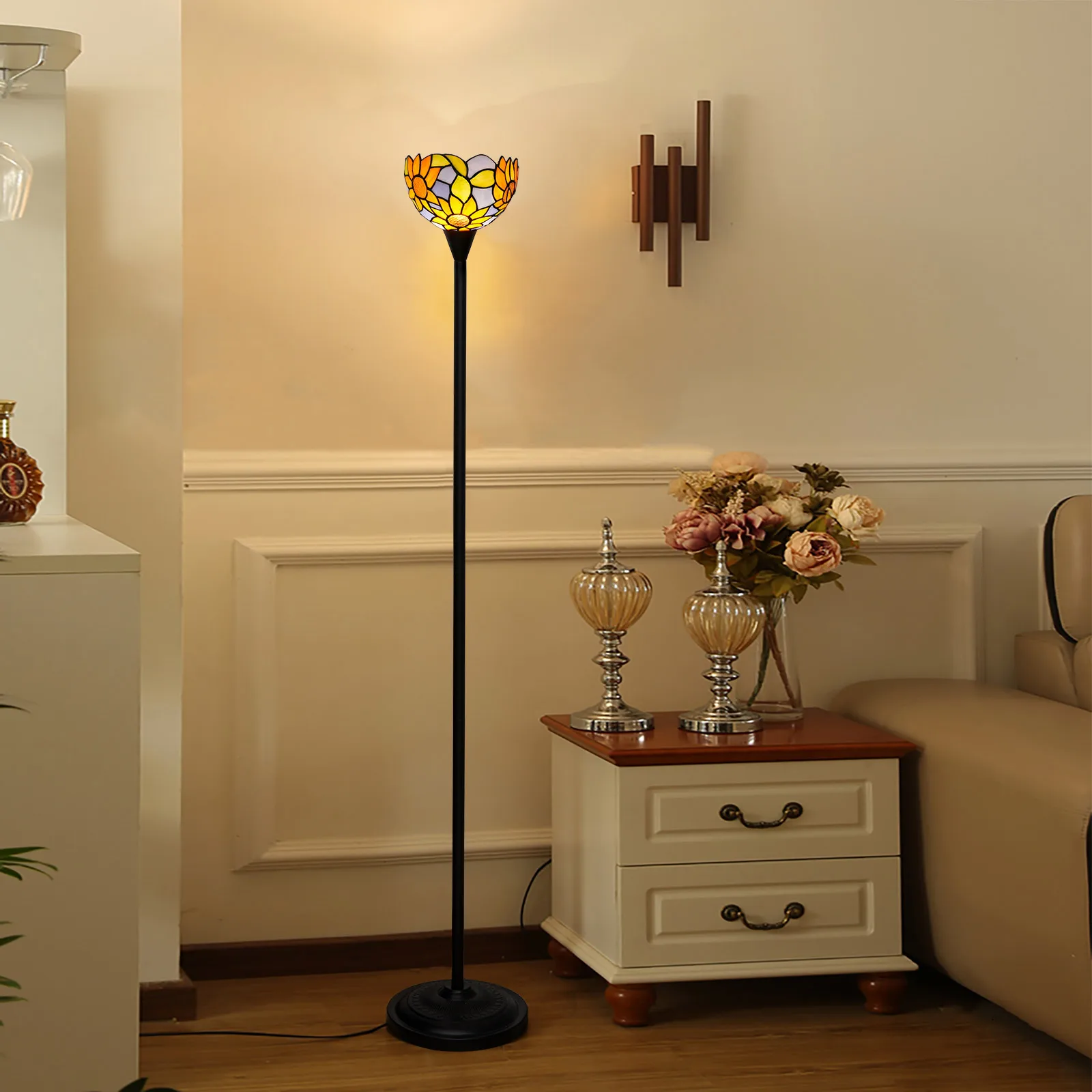 Torchiere Floor Lamp Victorian Stained Glass Lamp Antique Tiffany Style Standing Light for Home,Office,Hotel Decor
