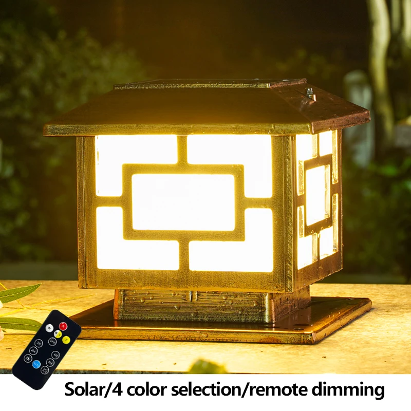 LED Solar Pillar Lantern Light Retro Lantern Waterproof Outdoor Column Head Night Light for Garden Fence Landscape Decoration