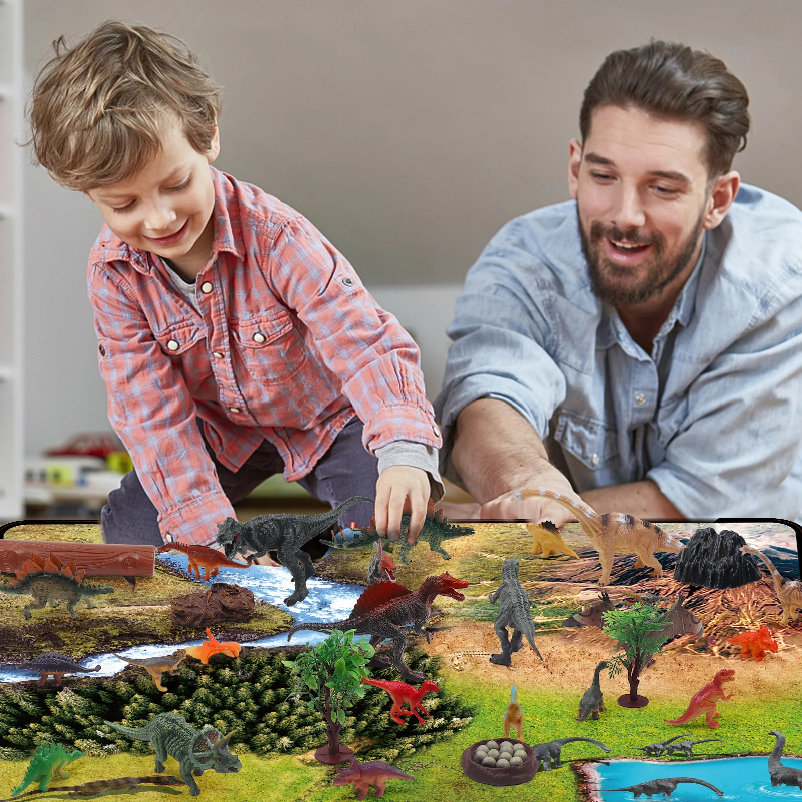 Dinosaurus Speelgoed Speelset Met Activiteit Speelmat Voor Kinderen, Educatieve Realistische Dinosaurus Figuren Cadeau Voor Jongens En Meisjes 3 +