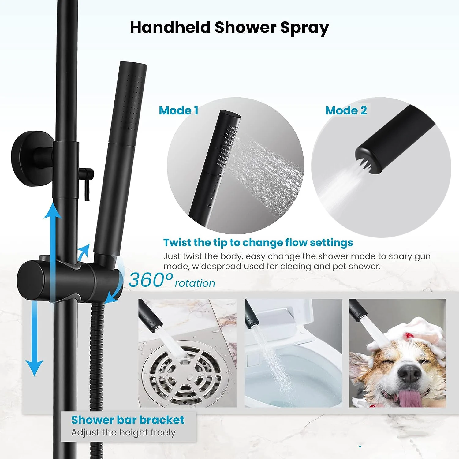 ZAPPO Matte Black Outdoor Shower Fixtures w/8 Inch Shower Head and Handheld Spray Shower System Wall Mount Dual Function Mixer