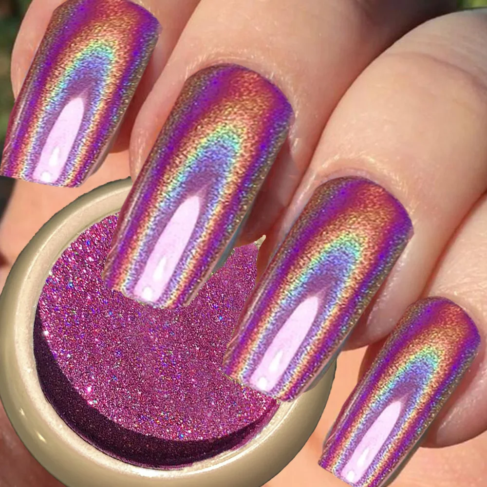 

1 Jar Rose Holographic Nail Powder Net1-2g Laser Chrome Mirror Glitter Nail Art Pigment Rub Dust Flakes For Manicure Decorations