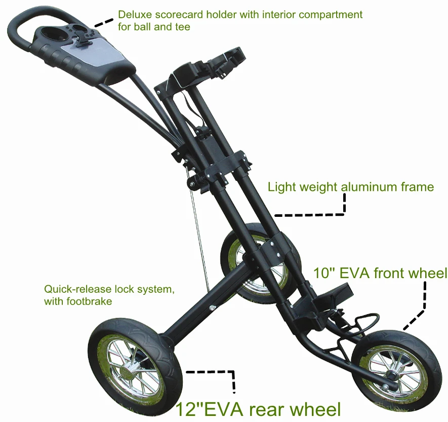 

High Quality Portable 3-Wheel Aluminium Folding Golf Trolley Easy to Use Push Cart for Golfers