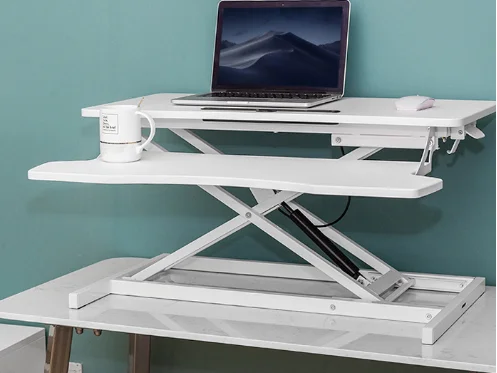 LT-2 Height lifting 380mm 15kg steel and wood Adjust Computer Sit Stand Workstation Laptop desk gas spring X shape with keyboard