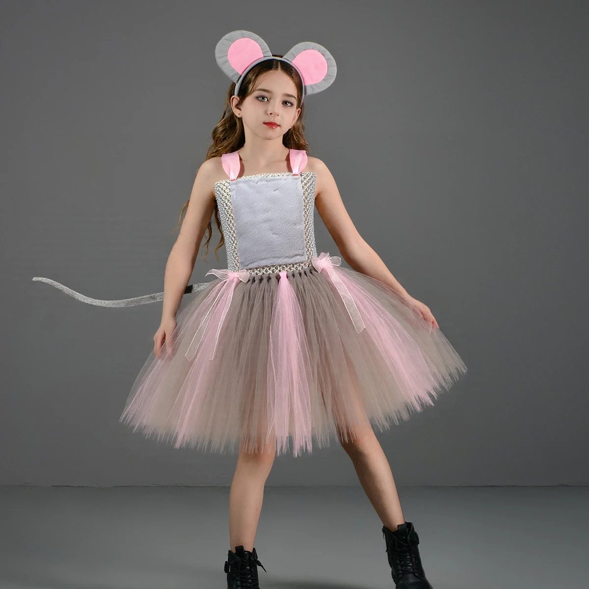 Kids Mouse Costume Set Girls Animal Ears Tail Tutu Dress for Children Halloween Fancy Costume Baby Girls Cosplay Clothing