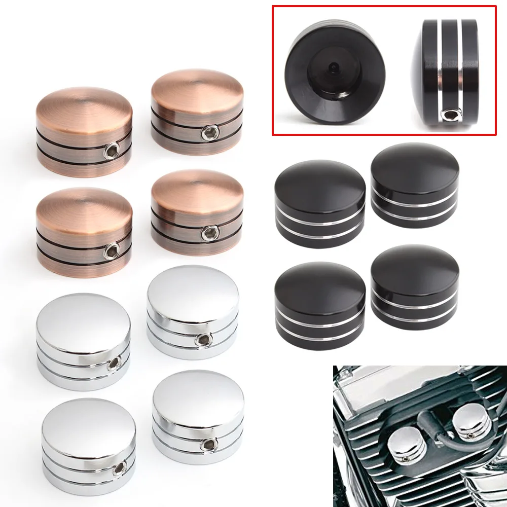 Motorcycle 4pce Aluminum Coppe/Chrome/Black Spark Plug Head Bolt Cap Cover Kit For Harley-Davidson all Twin Cam model 1999-Later