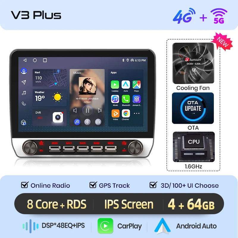 Junsun 10 "Universele Draadloze CarPlay voor Apple Android Auto Radio Intelligente Systemen Scherm Voor Ford Peugeot Citroen Fiat