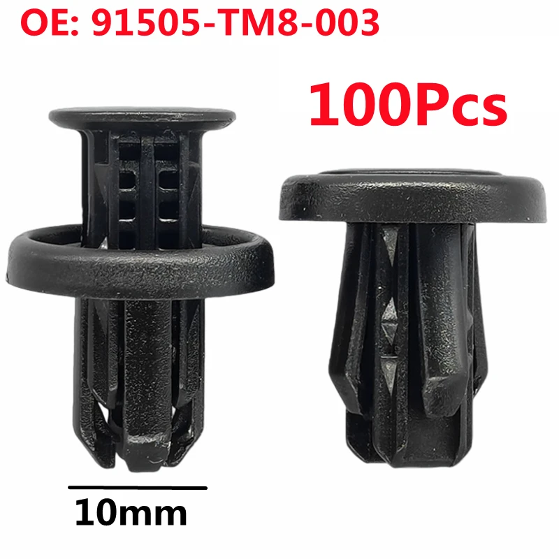 

100Pcs For 10mm Hole OE: 91505-TM8-003 Auto Bumper Retainer Clips Car Plastic Rivet For Honda Civic Accord Fit SX-4480