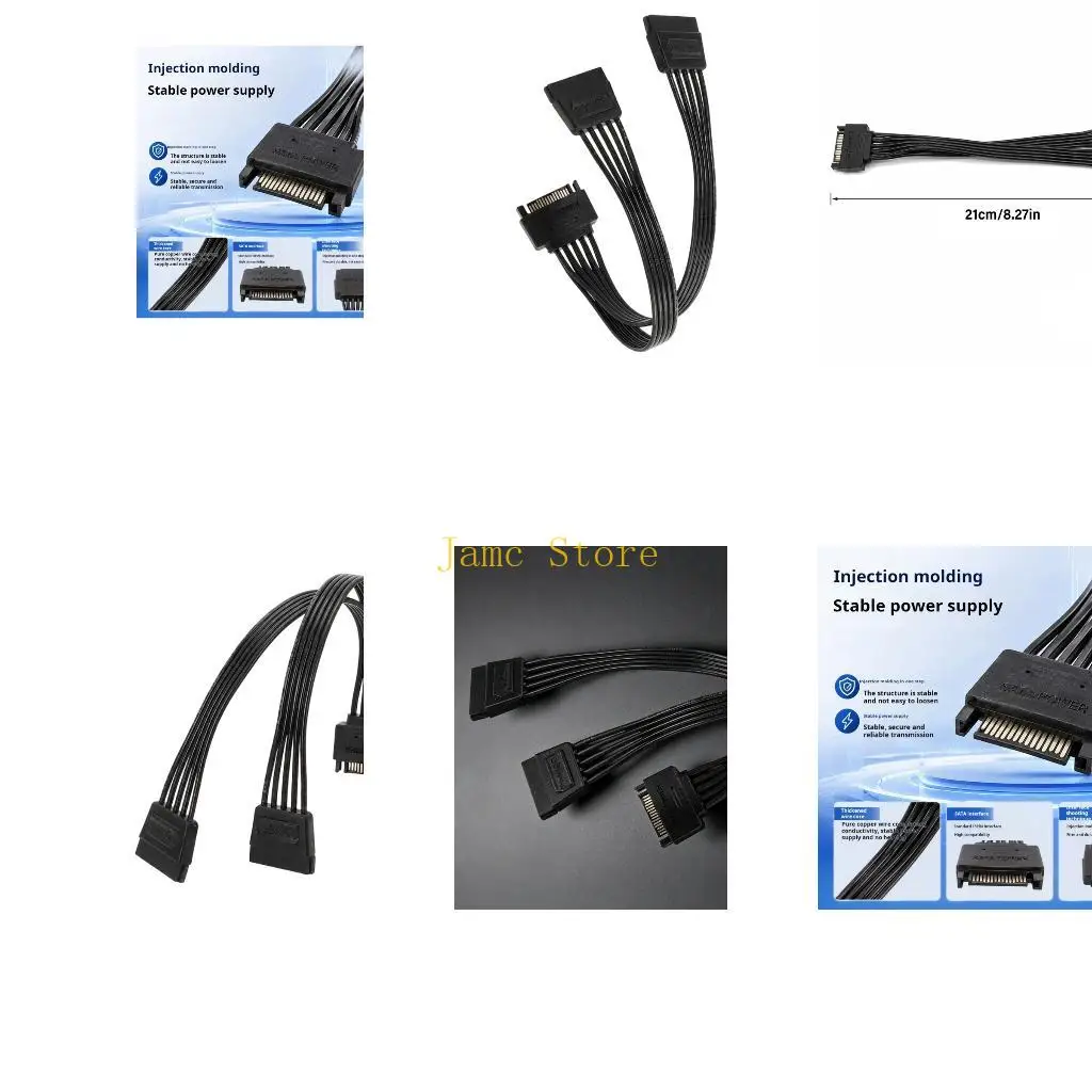 LX0B 1 To 2 Data 15PIN Power Extension Cord Featuring Strong PVC Cover For Desktop Internal Parts