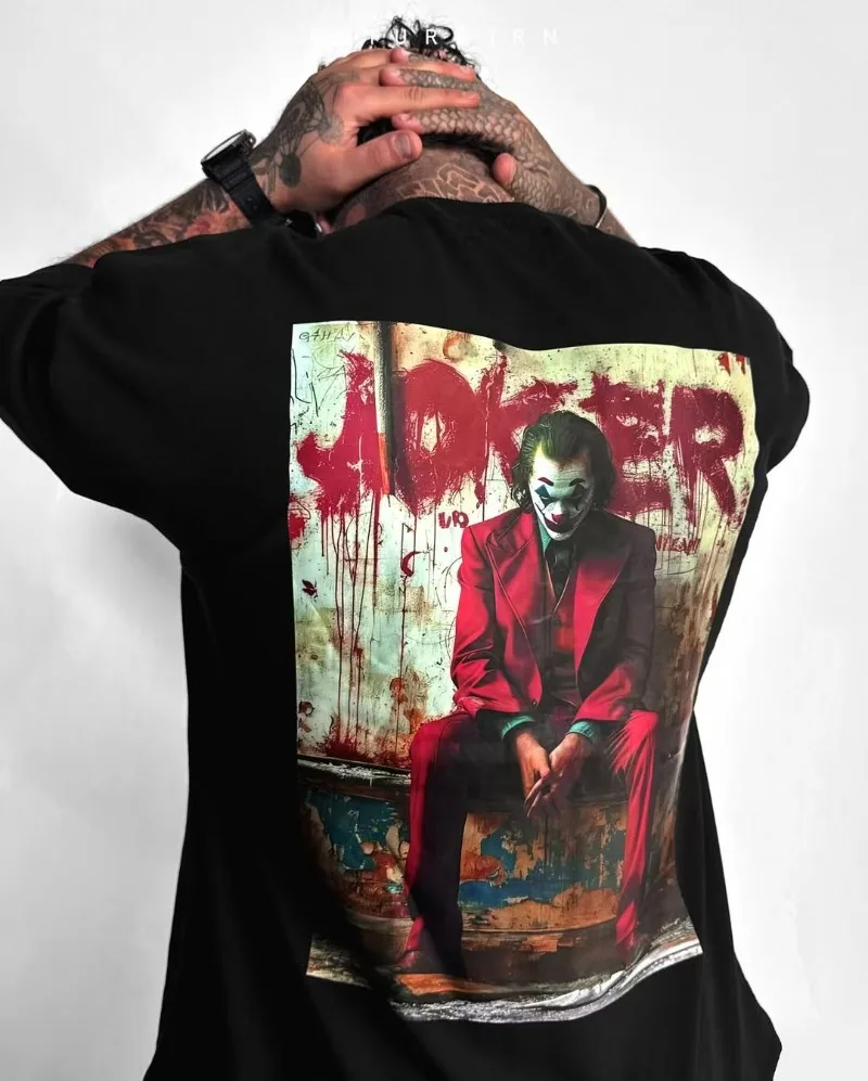 

Gothic Harajuku fashion men T-shirt Y2K American hip-hop punk Clown pattern short-sleeved high street casual loose shirt TiKi