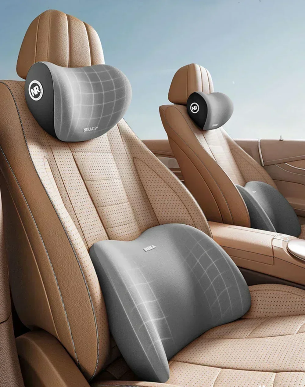 Memory-Schaum Auto-Nackenkissen & Lendenkissen-Set, Ergonomische Rückenlehne & Kopfstütze für Fahrkomfort, für die Meisten Autos – Detail 4