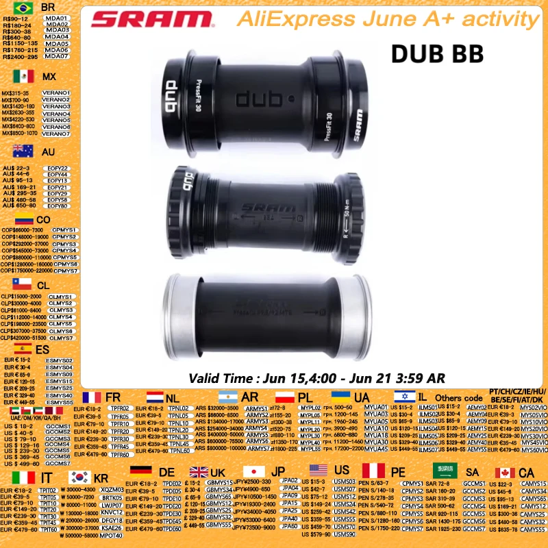 Sram dub bsa pf30 bb92 bb30 mountain bike bicicleta bsa bb para sram gx nx sx pedaleira 68/73mm 89.5mm 92mm dub eixo de movimento central