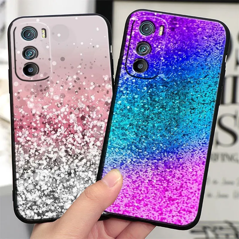 Glitter Sand printing art Cover For Motorola MOTO G9 G22 G30 Edge30 Pro E22 S E30 E40 Fusion Plus Lite Black Phone Case