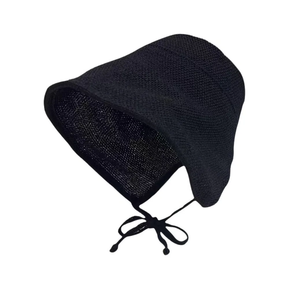 Big Wide Brim Linen Straw Bonnets Lace Up Closure Adjustable Straps Wide Brim Sun Hat Geometric Pattern Bow Accent Cloche Hat