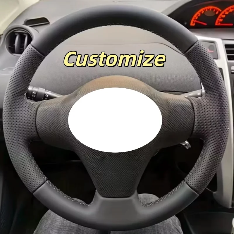 Customize Hand Sewn NonSlip Artificial Leather Braid Vios Yaris 2006-2012 Car Accessories Steering Wheel Cover For Toyota RAV4