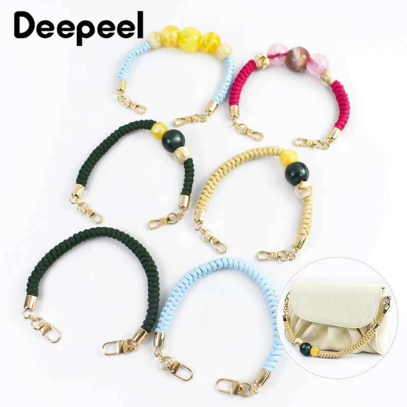 1/2Pc 33cm Braided Handbag Strap with Bead Decor Woven Purse Handle Replacement Adjustable Straps DIY Handmade Bag Accessories