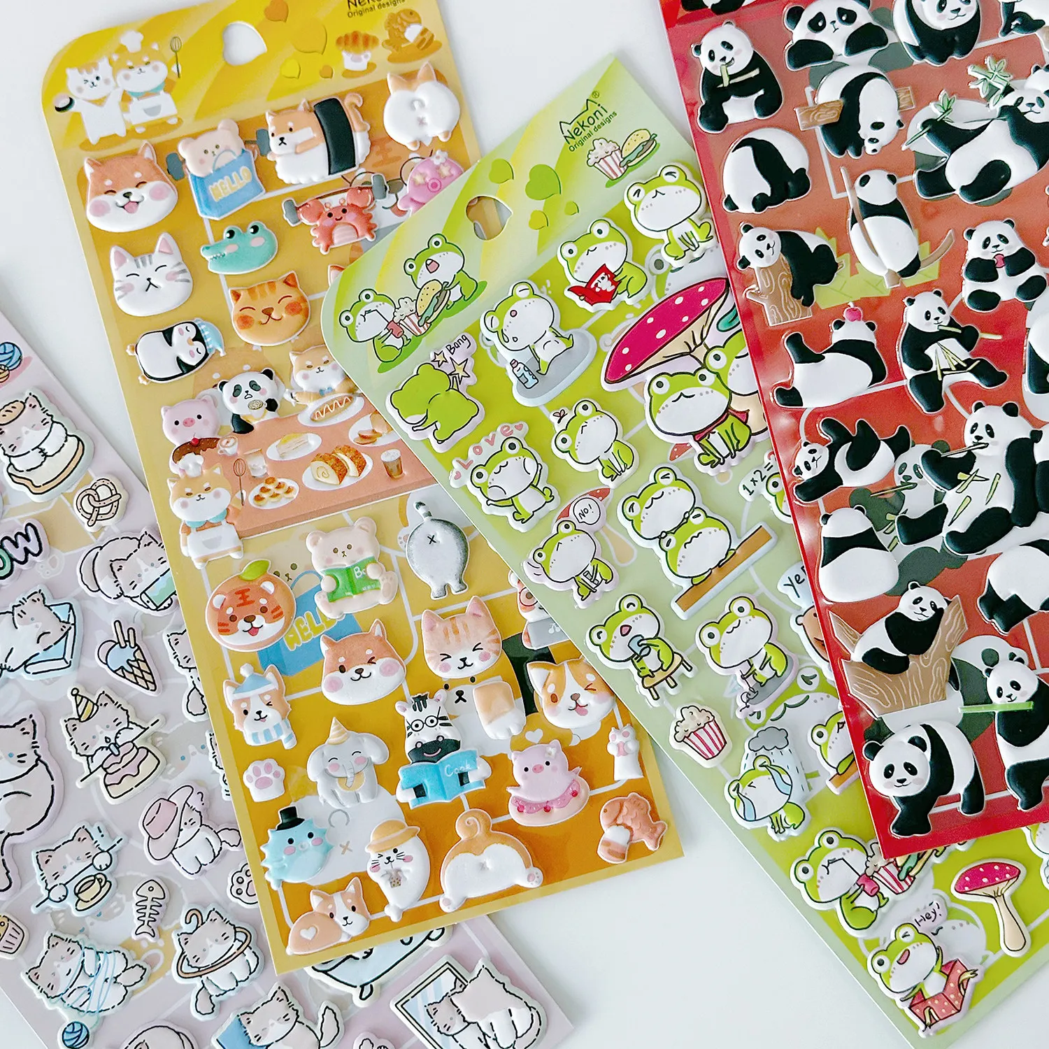 NEKONI Cartoon Tiere Shiba Katze Panda 3D Puffy Aufkleber Scrapbooking DIY Journaling Schreibwaren Tagebuch Nette Aufkleber Schule Versorgung