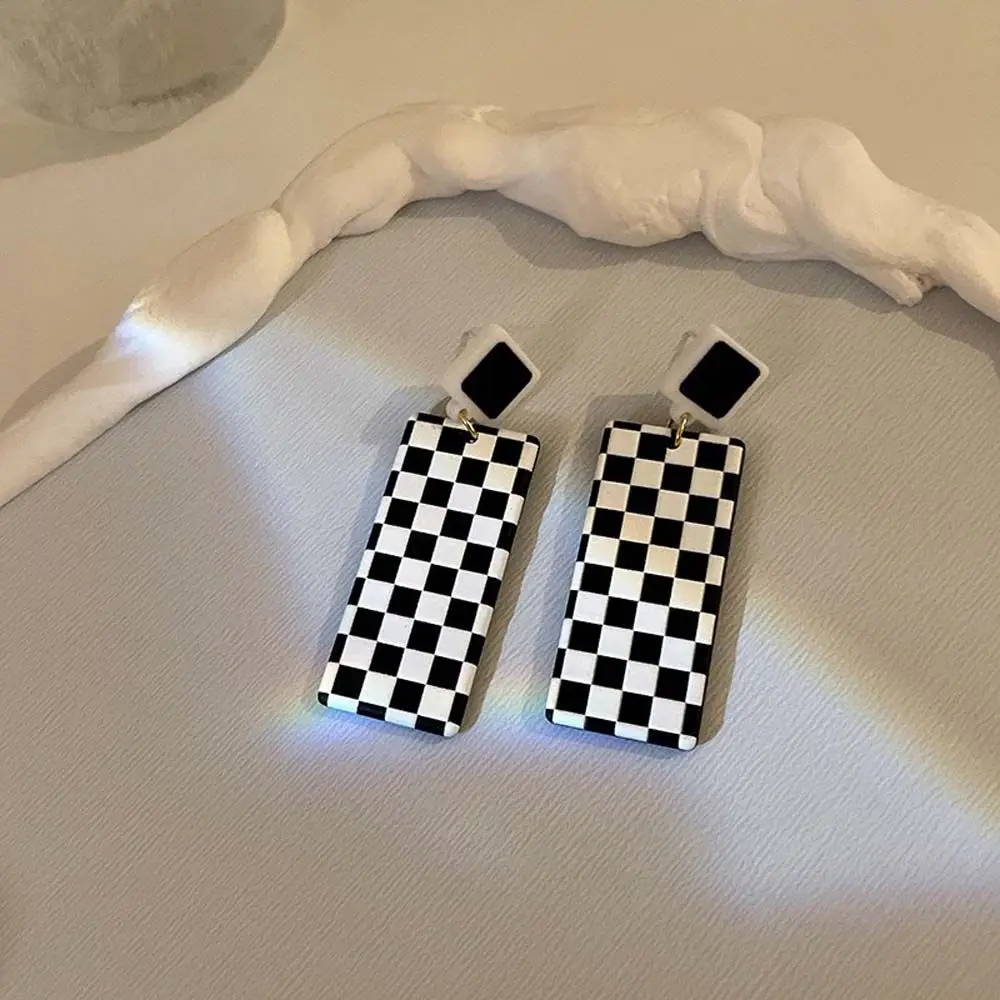 Lattice Pattern Fashion Jewelry Korean Style Black White Plaid Dangle Earrings Women Earrings Ear Studs Checkerboard Earrings