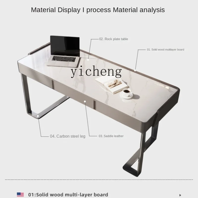 

RWJ Solid Wood Saddle Leather Stone Plate Computer Desk Italian Minimalist Desk