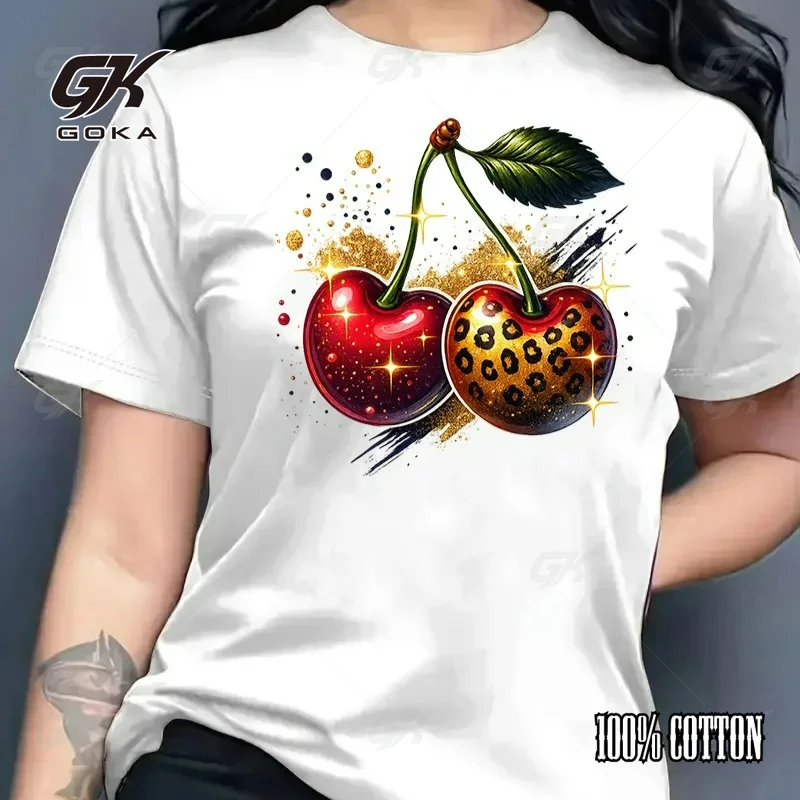 2026 Summer New Round Neck Short Sleeve Women Top Fashion Casual Loose Apple Print Simple Versatile T-Shirt Y2k Clothes Tops