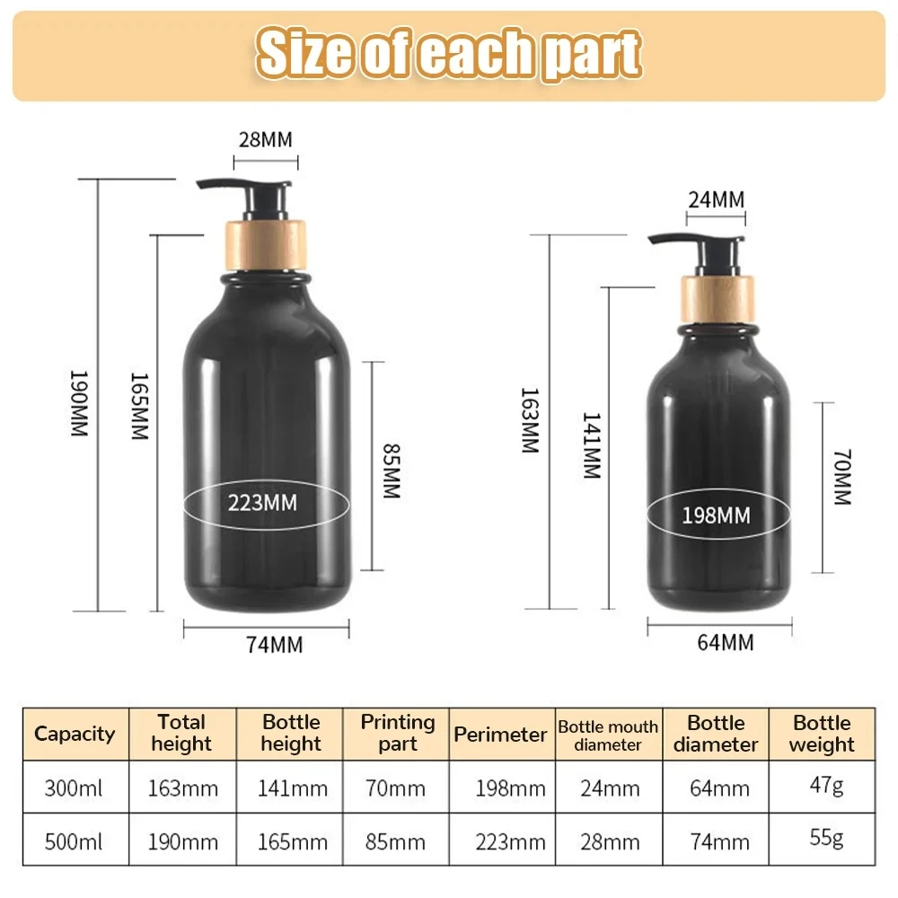 2Pcs Black 300/500ml Soap Dispenser Dish Soap and Hand Soap Bottle Lotion Container Refillable Jars for Bathroom Accessory