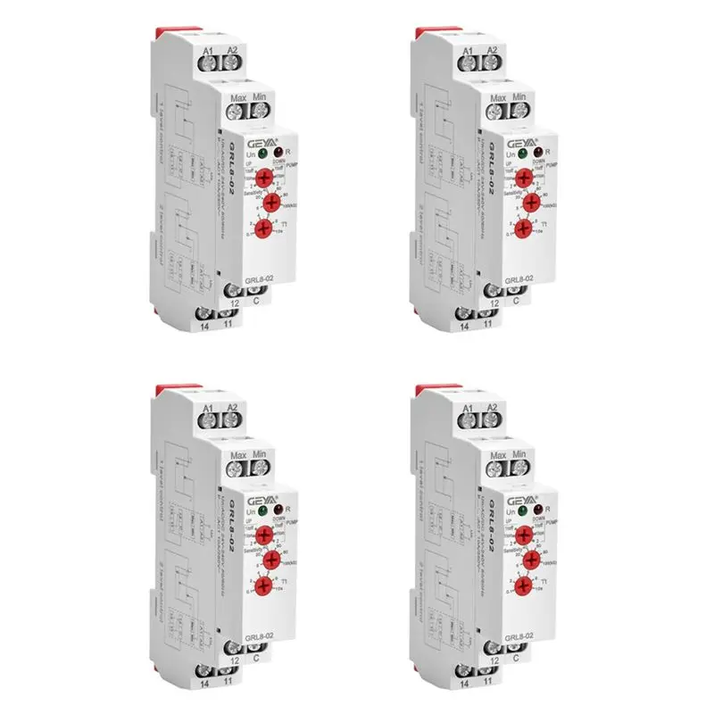 4X GEYA GRL8-02 Liquid Control Relay Level Control Relay 10A ACDC24V-240V Wide Range Voltage Water Pump Relay