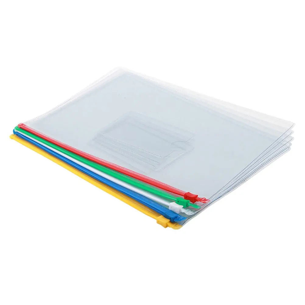 

10Pcs File Bags Transparent PVC Zipper Document Holder A4 Colorful Lightweight Storage Pouch for Office School Bills Pouch