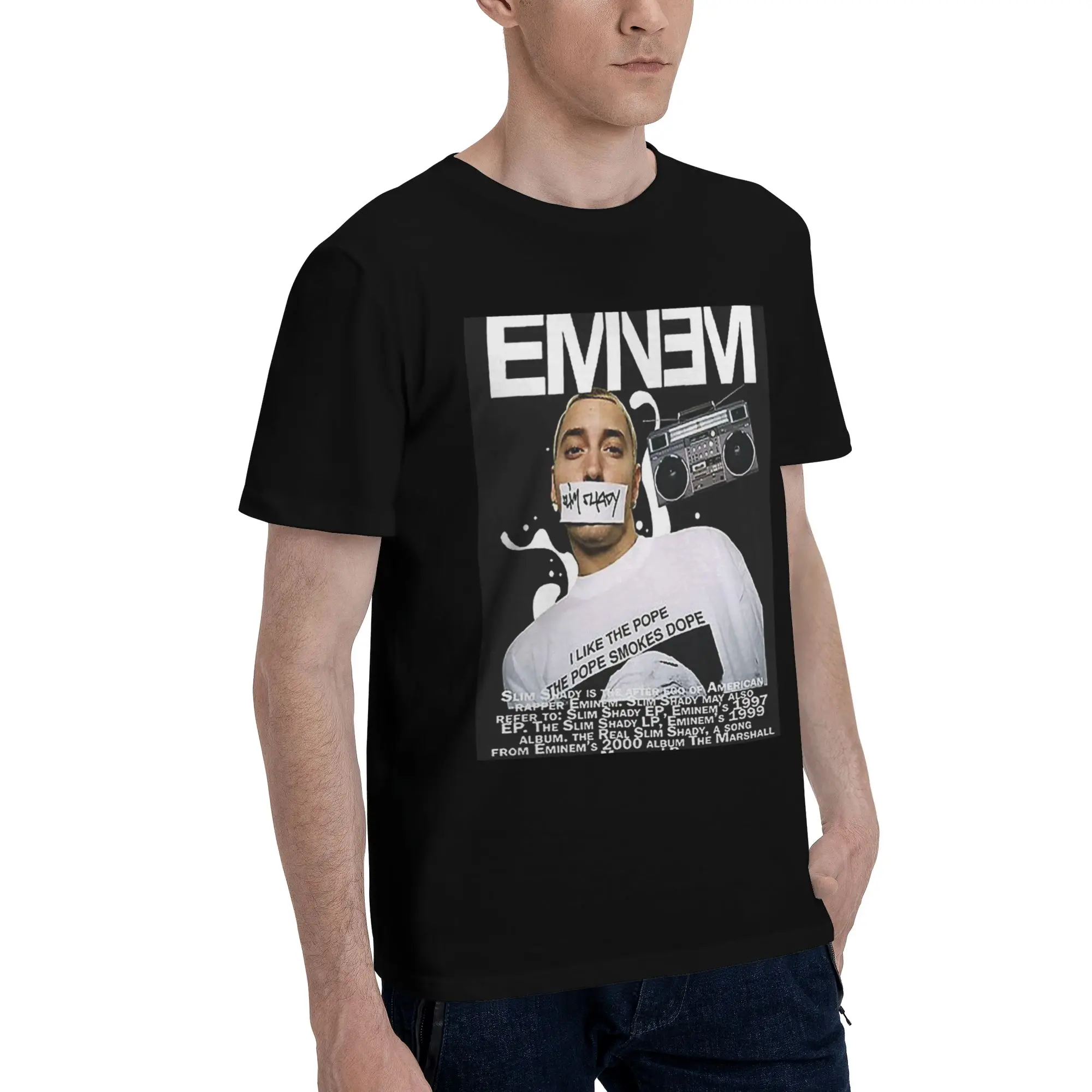 

Eminem Slim Shady Music Rap Мужская футболка размера плюс Мужские хлопковые футболки с круглым вырезом Короткие летние мужские футболки