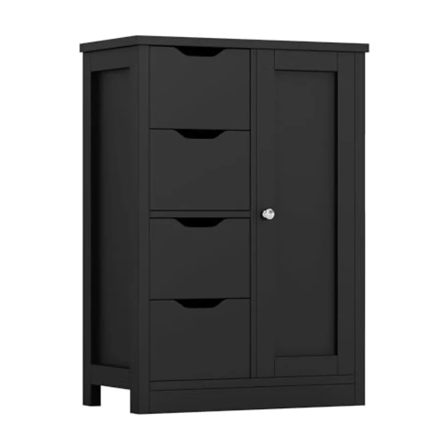

Bathroom Floor Storage Cabinet Wooden Storage Organizer with 4 Drawers and 1 Cupboard Freestanding Bathroom Furnitur