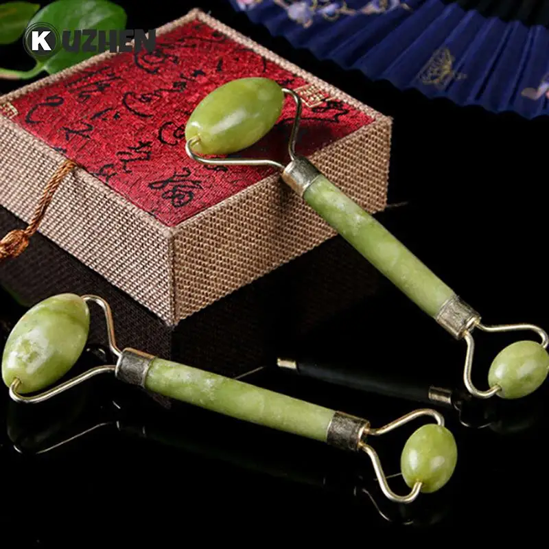 翡翠フェイシャルマッサージローラー,天然石,痩身,首,ダブルヘッド