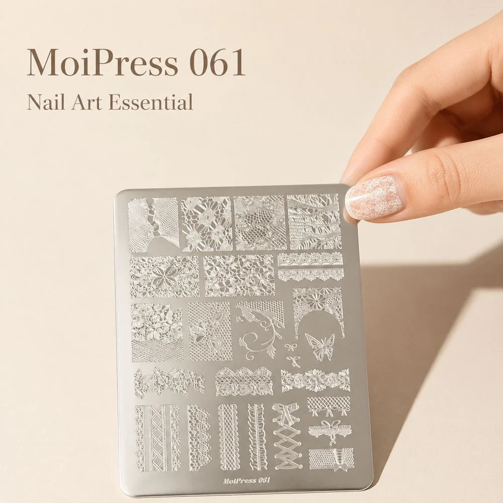 1Pc Multi Style Nail Stamping Template Classic Checker Plaid Floral Lace Corset Bow Pattern Stainless Steel Nail Print Plate