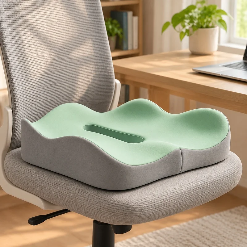 Light Green and Grey 3D Memory Foam Cushion with Washable Polyester Case for Car and Office Seating Comfort