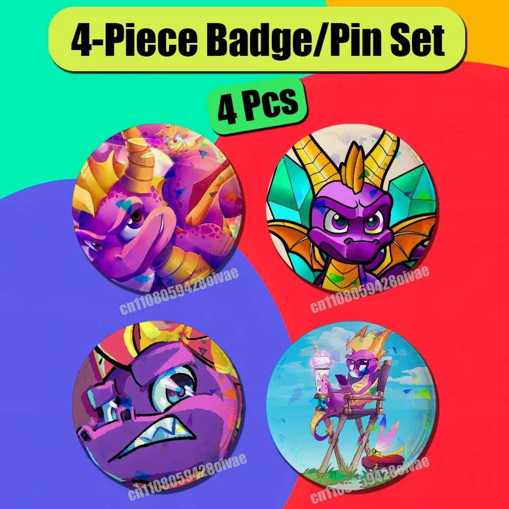 Pin Insignia 4 Pcs Set Round Button Emblem Laser Film Hats 58mm Custom For Spyro the Dragon Badge Cover Case