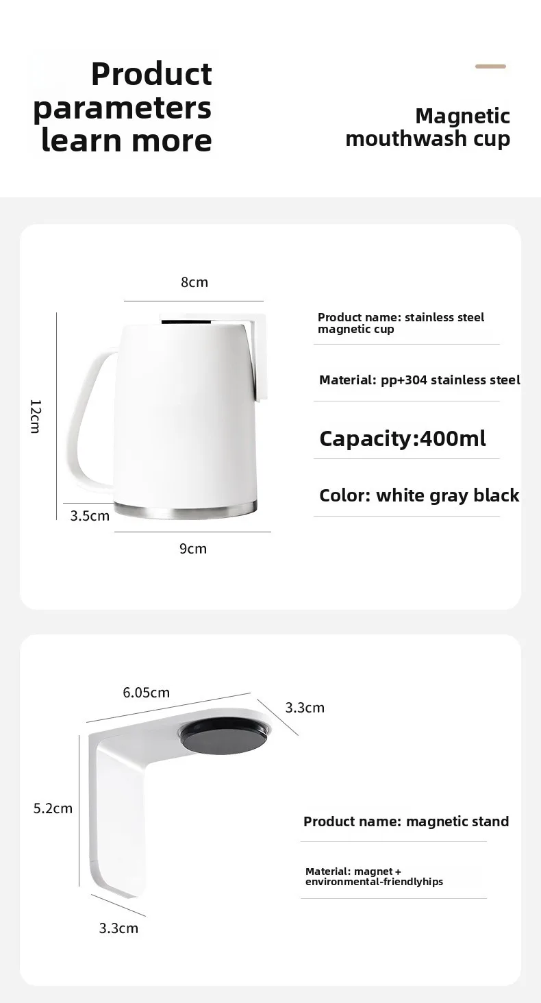 Magnetic Toothbrush Cup With Wall Mounted Stainless Steel Holder_voghion.com