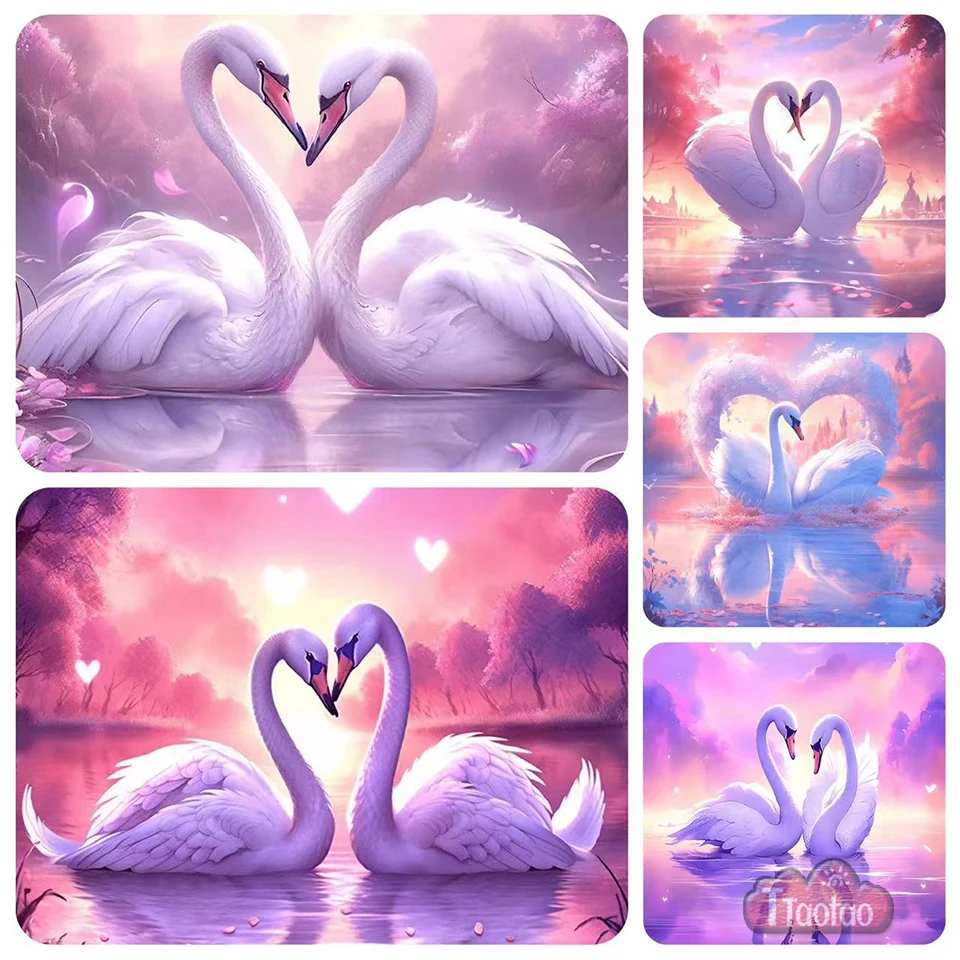 Full Square Round Mosaic Bead Embroidery Diamond Painting 5D DIY Lake Landscape Swan Couple Rhinestone Cross Stitch Home Decor