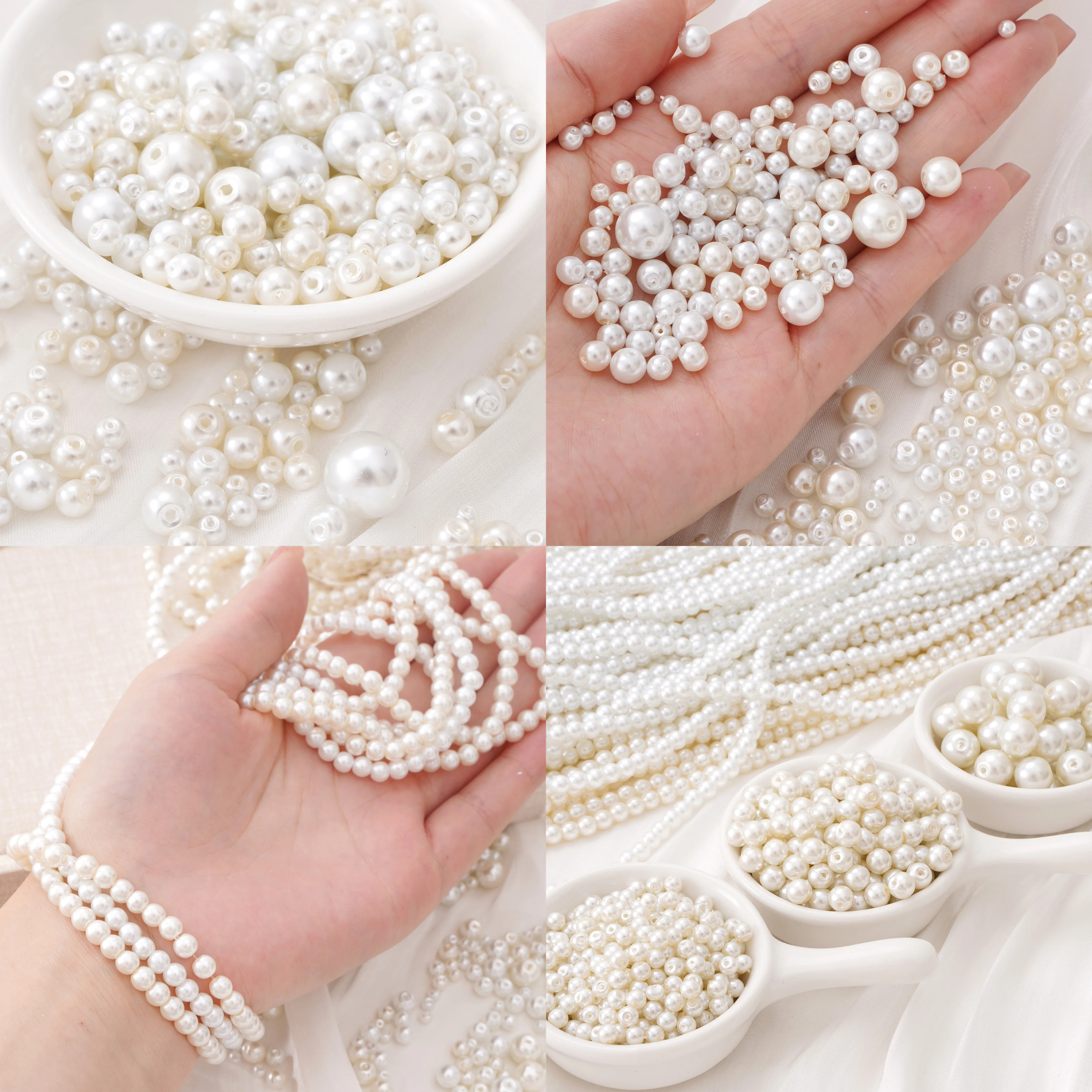 20-50Pcs 3/4/5/6/8/10mm 아이보리/화이트 유리 진주 비즈 스페이서 라운드 비즈 쥬얼리 만들기 DIY 수제 팔찌 목걸이