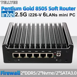 Intel Pentium Gold 8505 ソフト ルーター 6 Lans i226-V 2.5G ファンレス ミニ PC COM HD DP USB Type-C DDR5 SATA pfSense ファイアウォール アプライアンス OPNsense Proxmox コンピューター