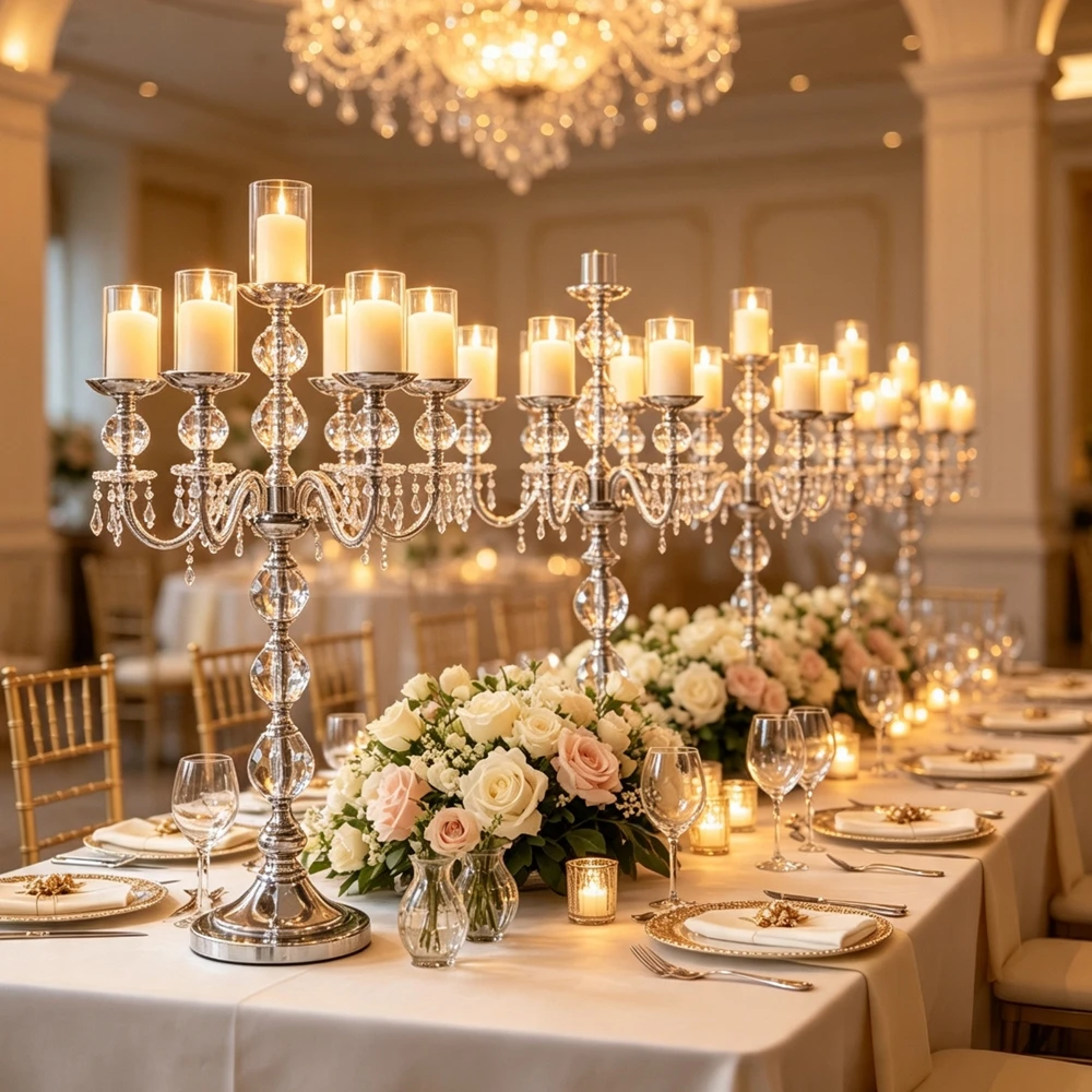 4-10pcs 70-120cm  sliver Gold Candelabra Centerpieces 5 arms Metal Candle Holders for Wedding Event Decoration