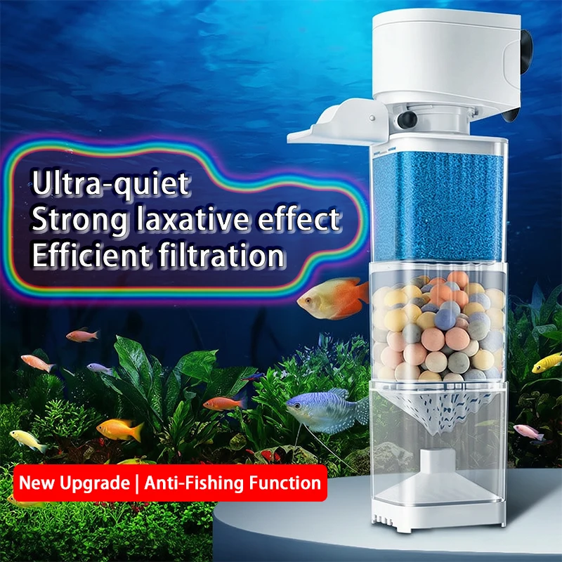 Aquarium Filter 3-in-1 Silent Aeration Pump Fish Tank Filtration and Circulation Pump with Waste Suction and Water Purification