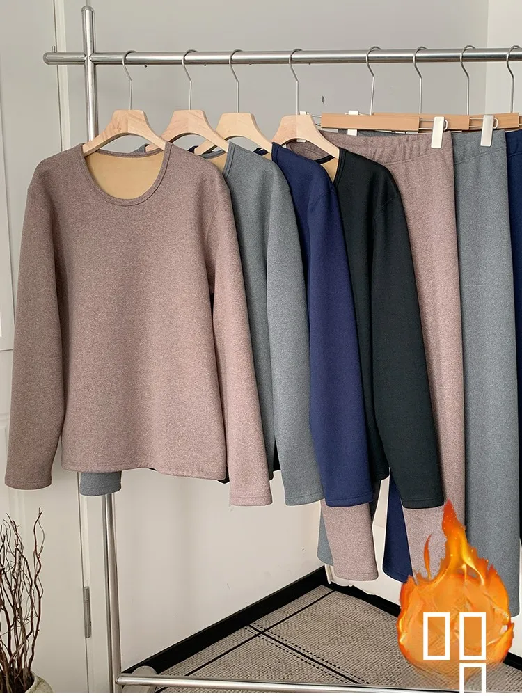 

Мужской теплый комплект термобелья: зимняя внутренняя одежда, лонгслив с круглым вырезом, длинные брюки, комплект из двух предметов, уютный термокостюм