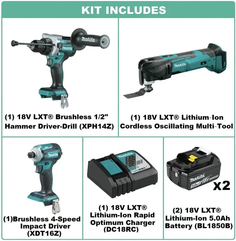 Lithium-Ion 1/2 in. Cordless Hammer Driver Drill and 4 Speed Impact Driver Combo Kit with Oscillating Multi‑Tool Bundle