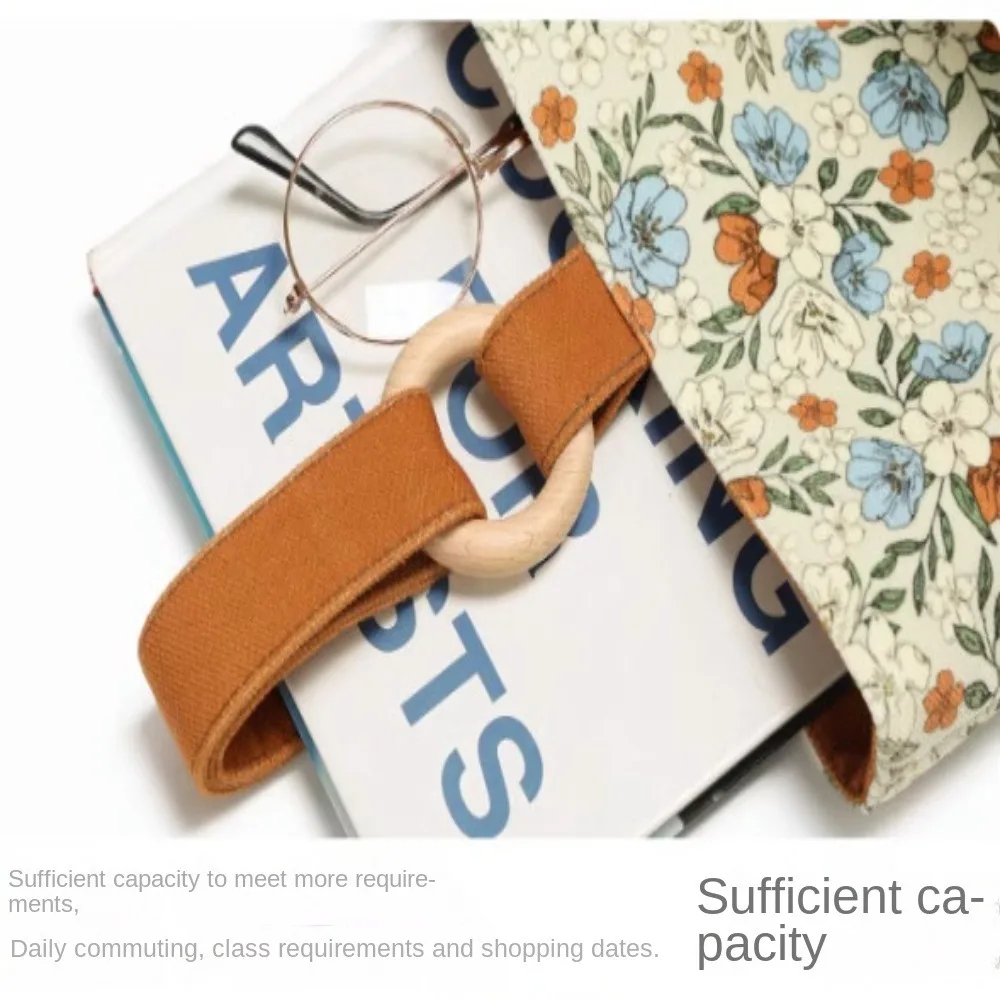 

Large Capacity Printing Retro Flower Bucket Bag Canvas Storage Handbag Lunch Bag