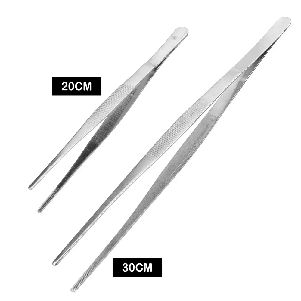 1pc 20CM/30CM Toothed Tweezer Straight Tweezer Long Barbecue Food Tong Stainless Steel Home Garden Kitchen BBQ Tool